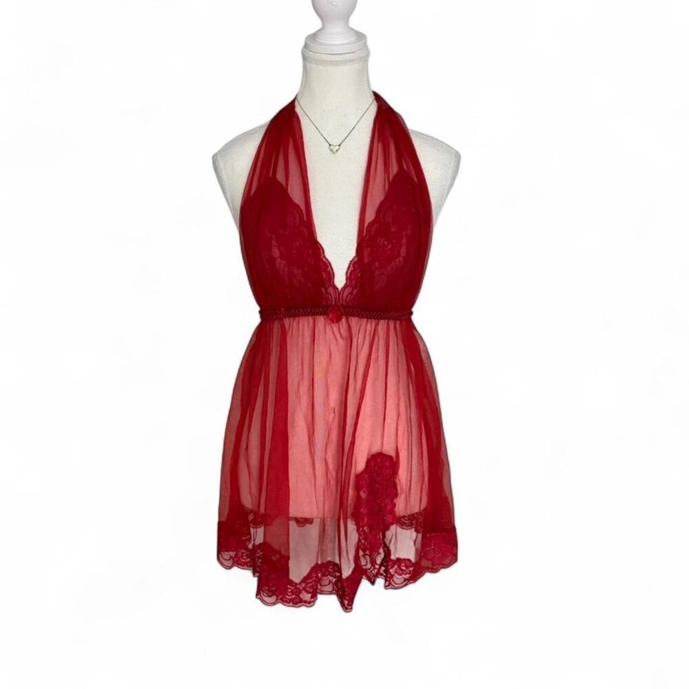 Frederick’s Of Hollywood Red Lace Halter Fairy Core Sexy Top LingerieSize Medium